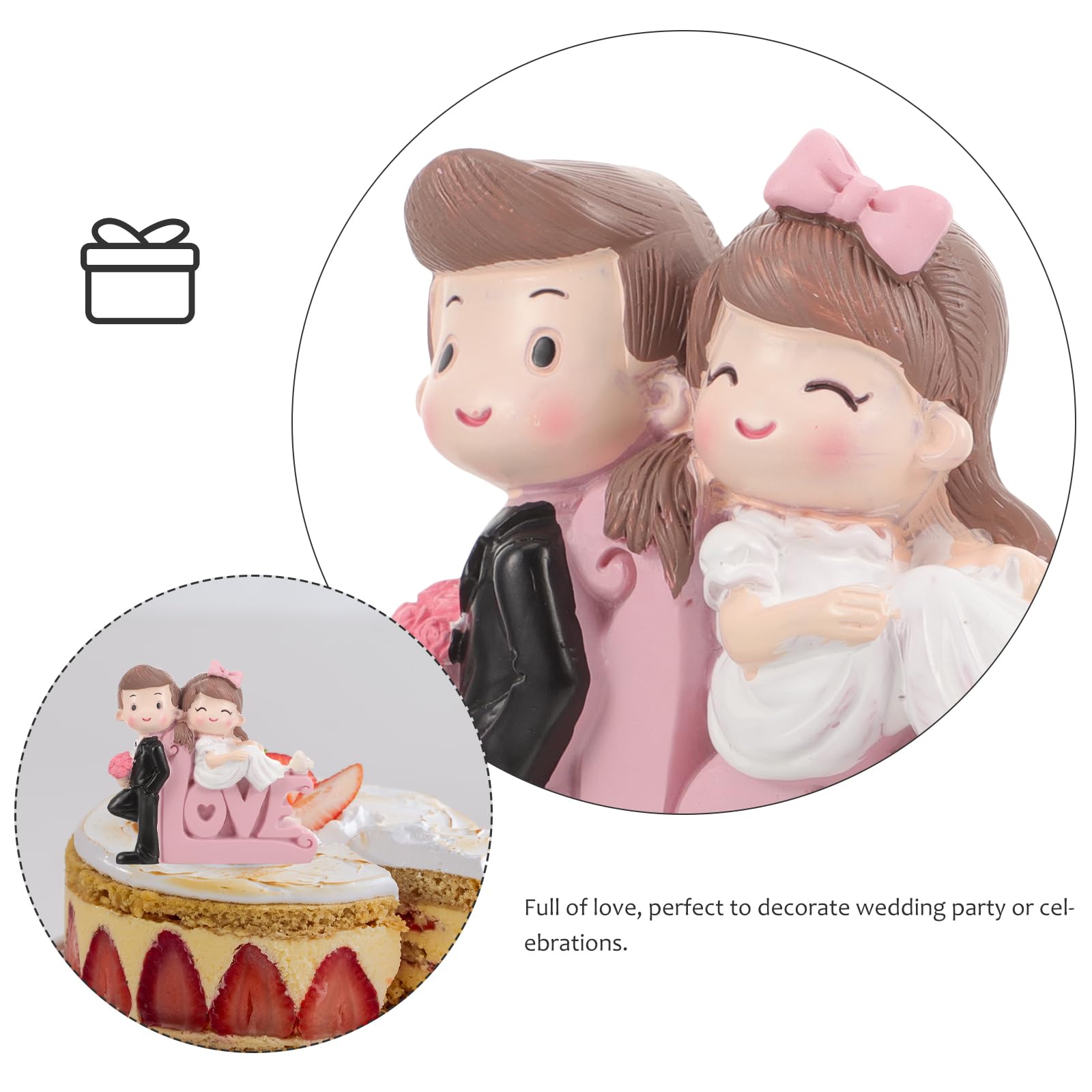 Veemoon Cartoon Doll Cake Topper Wedding Cake Topper Bride and Groom Figurine Romantic Loving Couple Statue Marriage Anniversary Valentines Day Party Decoration Brown