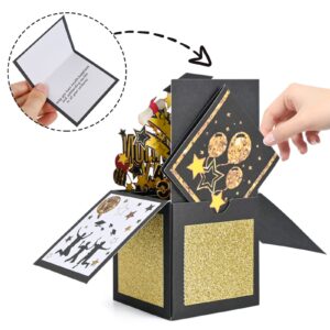 POPGIFTU 2024 Graduation Pop Up Card, Black Gold Pop Up Congrats Grad 2024 Greeting Card with Envelope, Congratulations Graduation Gifts for 2024 High School College University Graduates