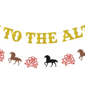 Derby Themed Bachelorette Party Off To The Altar Banner Horse Racing and Rose Garland for Bridal Shower Decorations