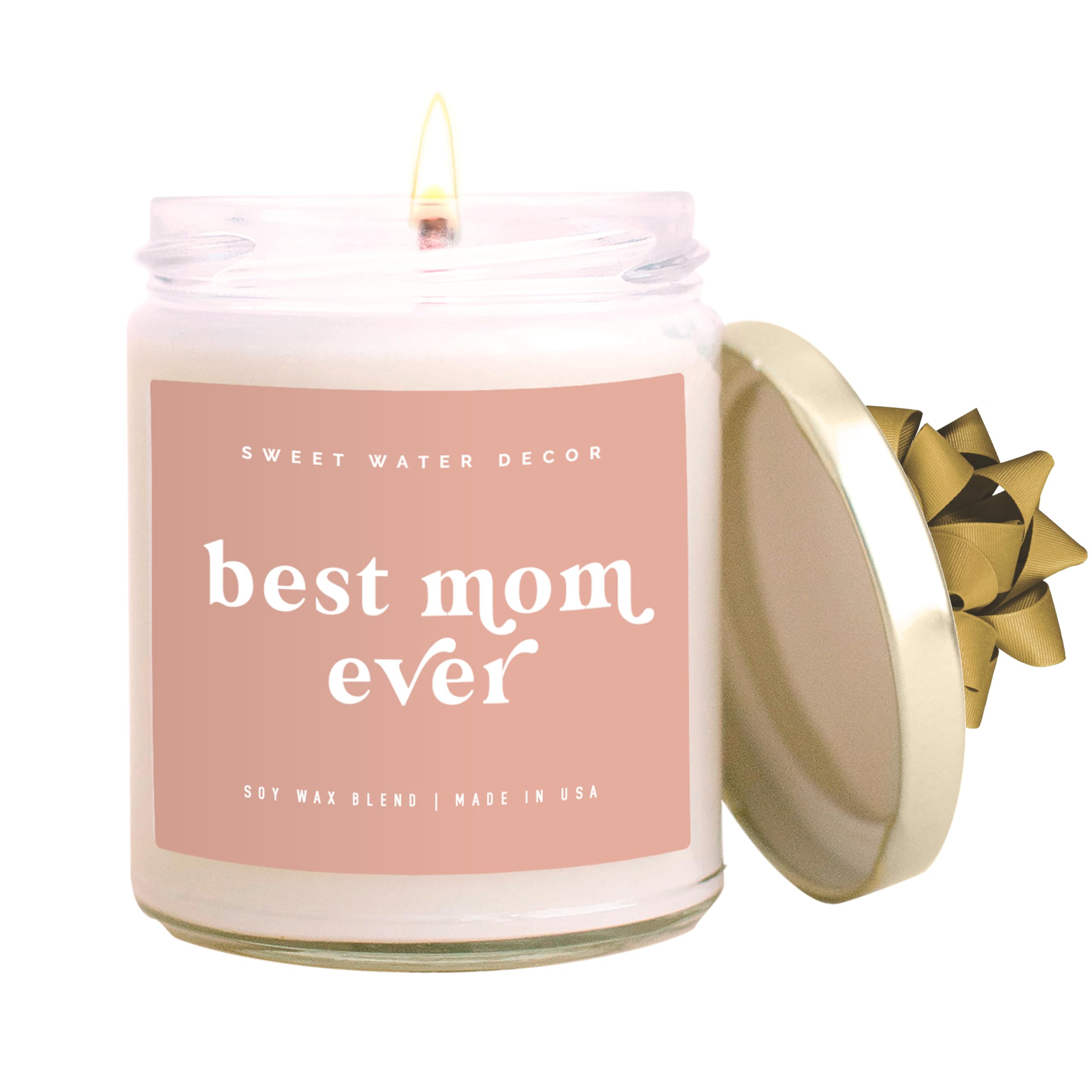 Sweet Water Decor Best Mom Ever Candle - Sea Salt, Jasmine, Cream, and Wood Scented Soy Wax Candle for Home - New Mom, Mother's Day Gift - 9oz Clear Jar, 40 Hour Burn Time, Made in the USA