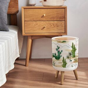 Small Trash Can with Lid Beautiful seamless floral summer tropical with cactuses succulents Round Recycle Bin Press Top Dog Proof Wastebasket for Kitchen Bathroom Bedroom Office 7L/1.8 Gallon