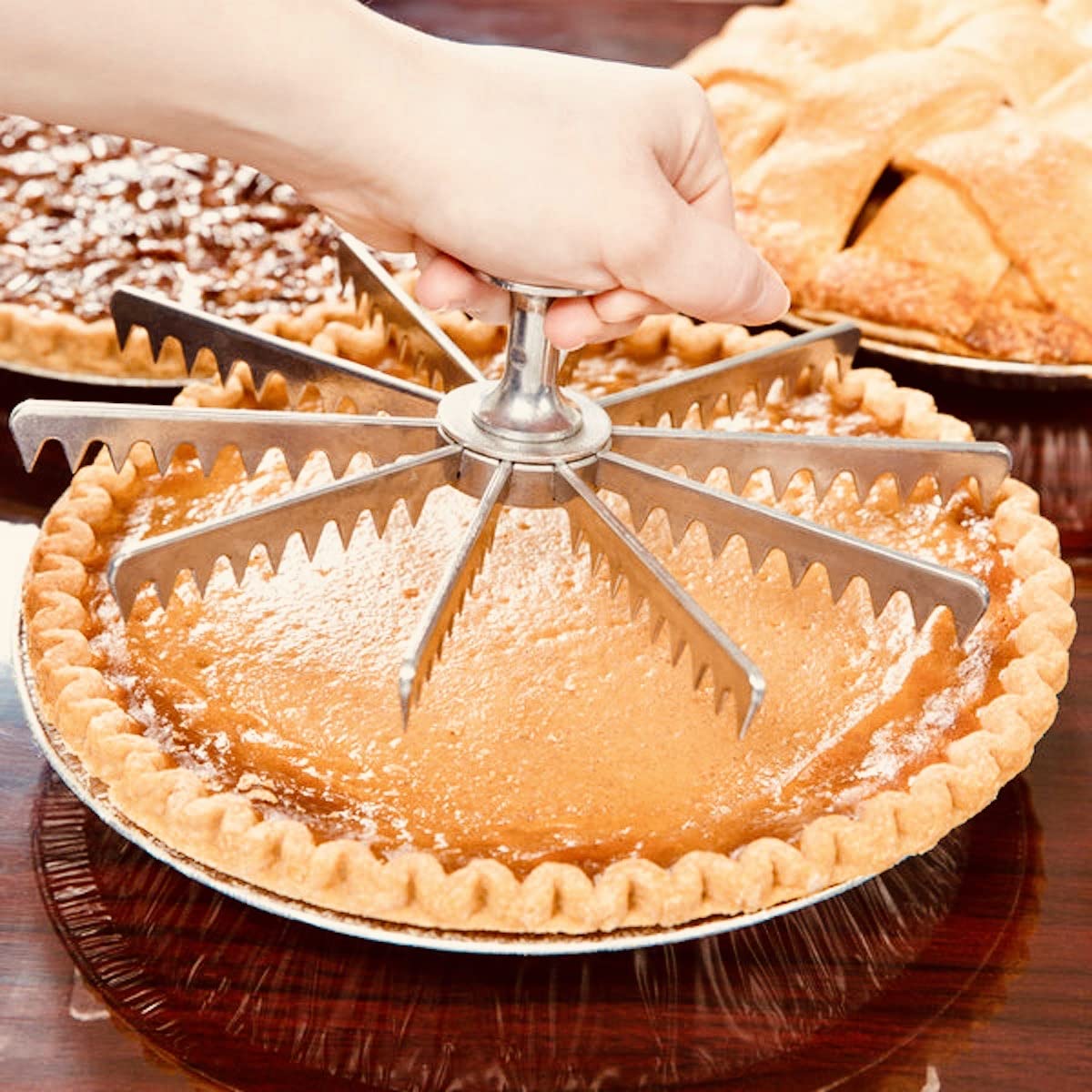 10 Cut Pie Marker, Cast Aluminum Guideline and Portion Divider, Commercial Grade Pie and Cake Marker by Tezzorio