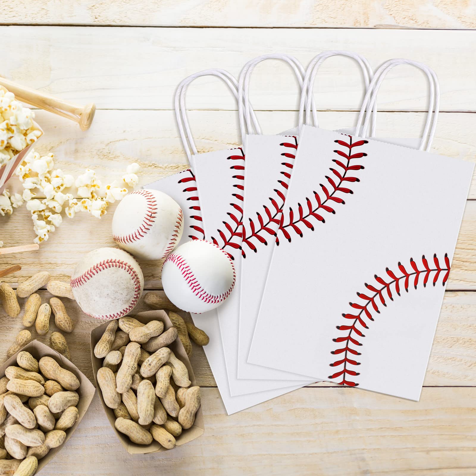 durony 16 Pieces Baseball Party Favor Bags with Handles Tissue Paper Baseball Gift Paper Bags Goodie Candy Treat Bags for Birthday, Baseball Themed Party Supplies (8.6 x 6.2 x 3.1 Inches)