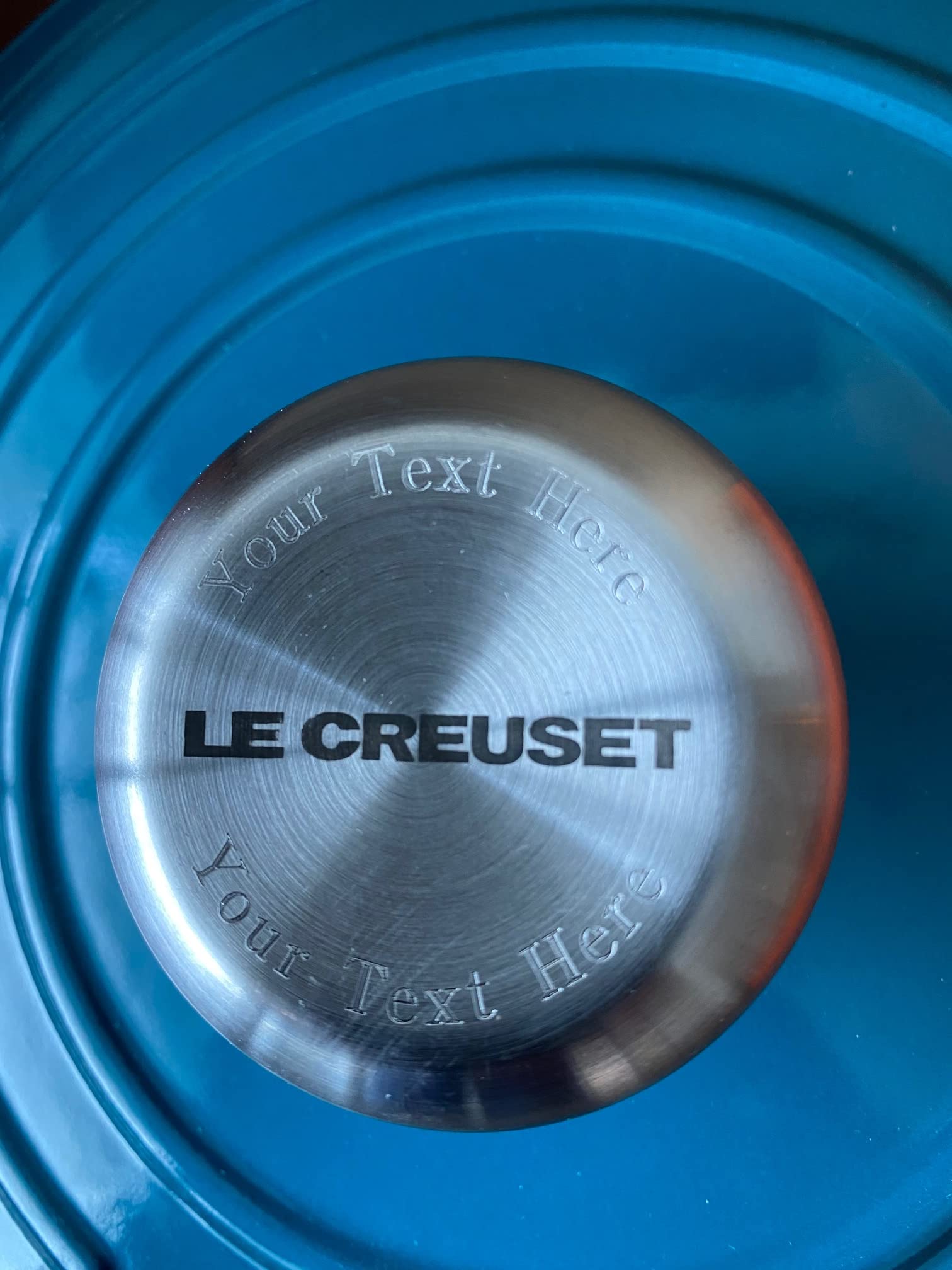 Le Creuset 9 1/2 Qt. Signature Oval Dutch Oven w/Additional Engraved Personalized Stainless Steel Knob - Oyster