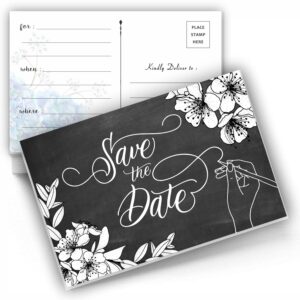 PARTH iMPEX Save The Date Postcards - (Pack of 50) 4" x 6" with Mailing Side for Wedding Engagement Anniversary Bridal Baby Shower Birthday Invitation Event Reminder Cards - Chalkboard