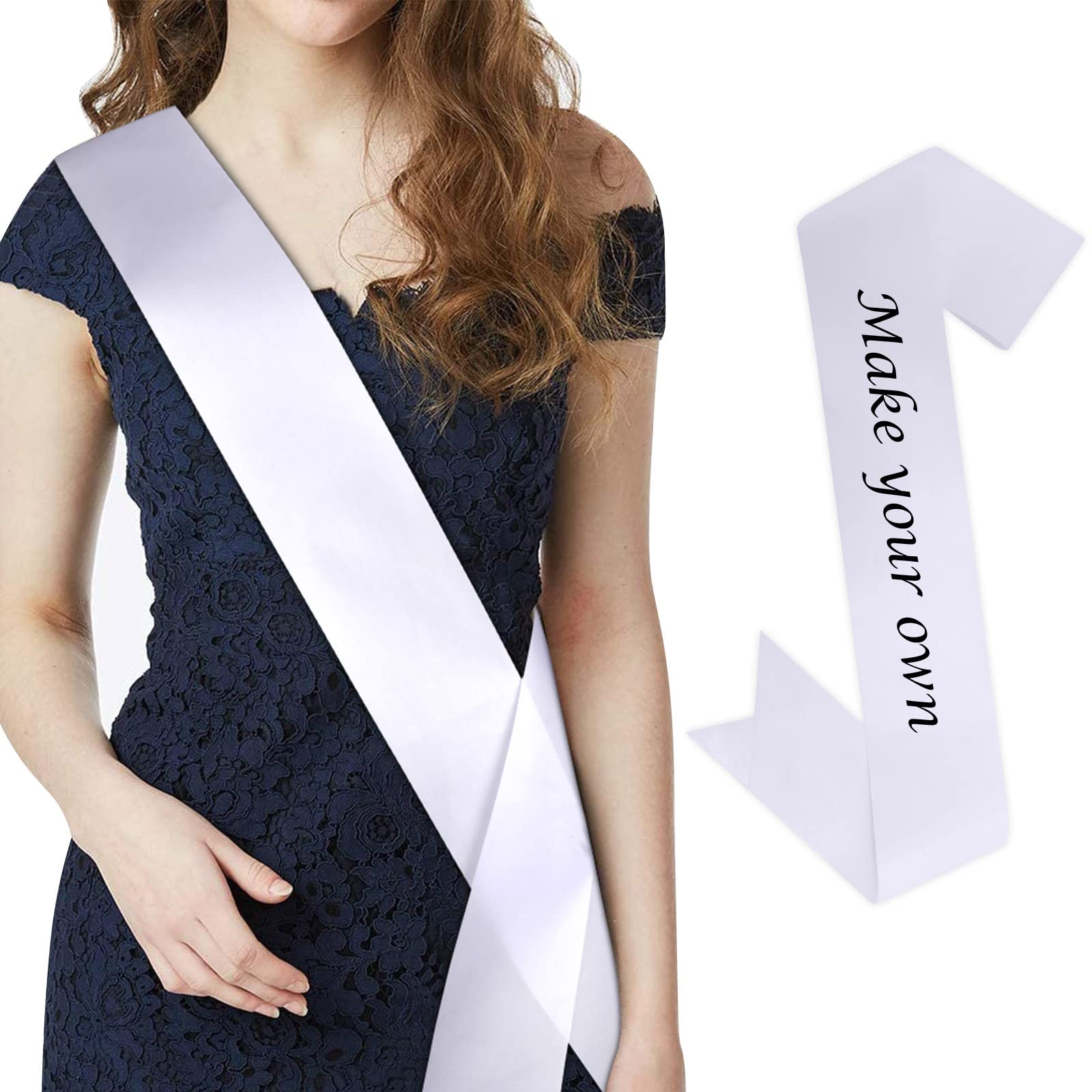 CIEHER Sash White Sash Blank Satin Sash Bride Sash Custom Sash Prom Court Sash Mommy to Be Sash Birthday Sash Bride to Be Sash Bachelorette Sash Graduation Sash Party Decorations Make Your Own