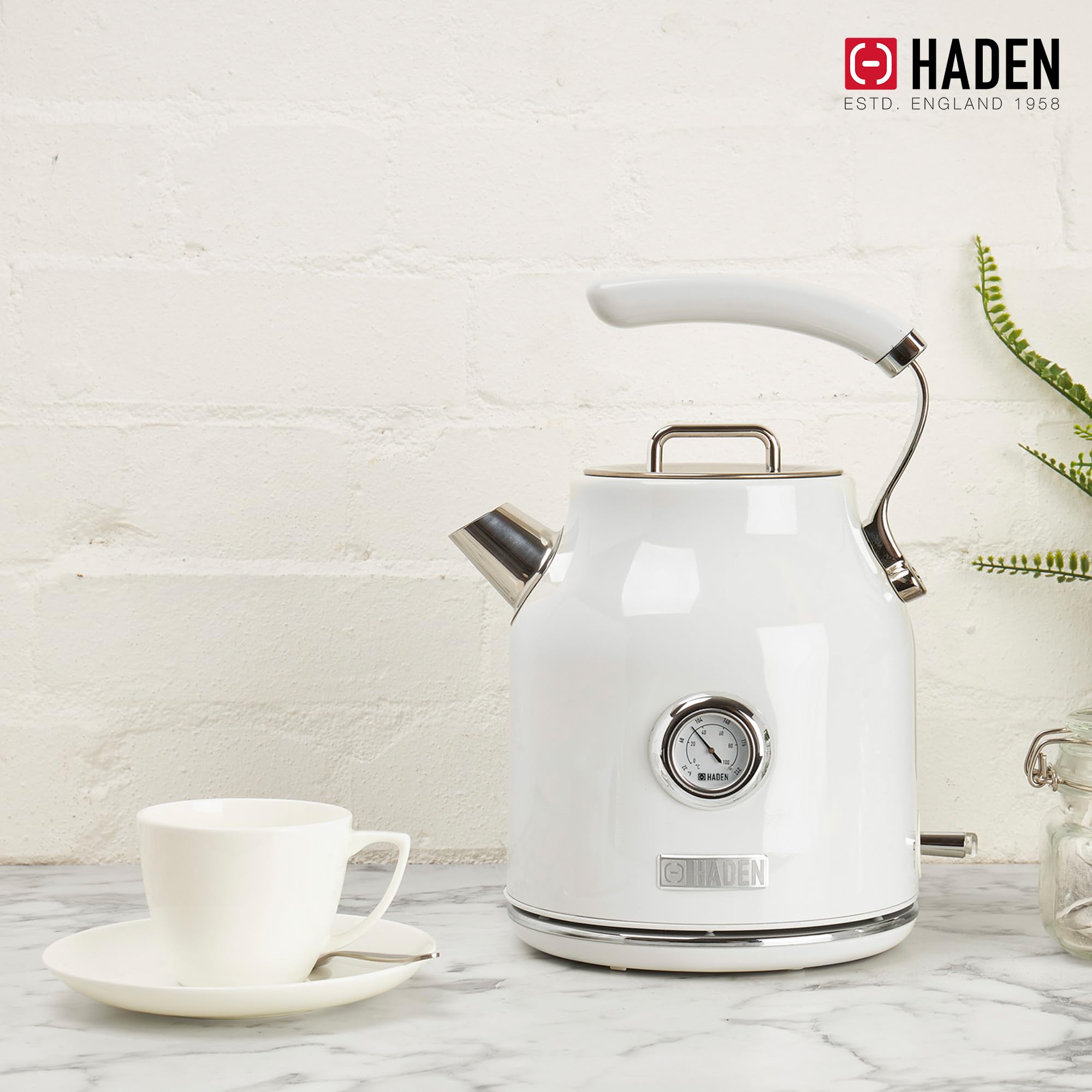 Haden Dorset 1.7 Liter Cordless Electric Kettle with Auto Shut Off for Kitchen, Small Appliances, Counter, and Apartments, Ivory/Chrome