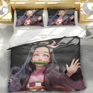 NICHIYOBI Ne-Zuko Anime Duvet Cover 3 Piece Bedding Set,Teen Anime Comforter Cover Set Super Soft Duvet Cover with Pillowcase (styel 10,Twin 60x86in + 20x30in)