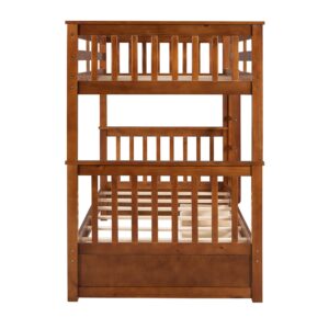 Harper & Bright Designs Twin Over Twin Bunk Beds with 2 Storage Drawers, Solid Wood Convertible Bunk Beds, Kids Twin Bunk Beds with Ladder, Safety Rail for Girls Boys Teens Adults,Walnut