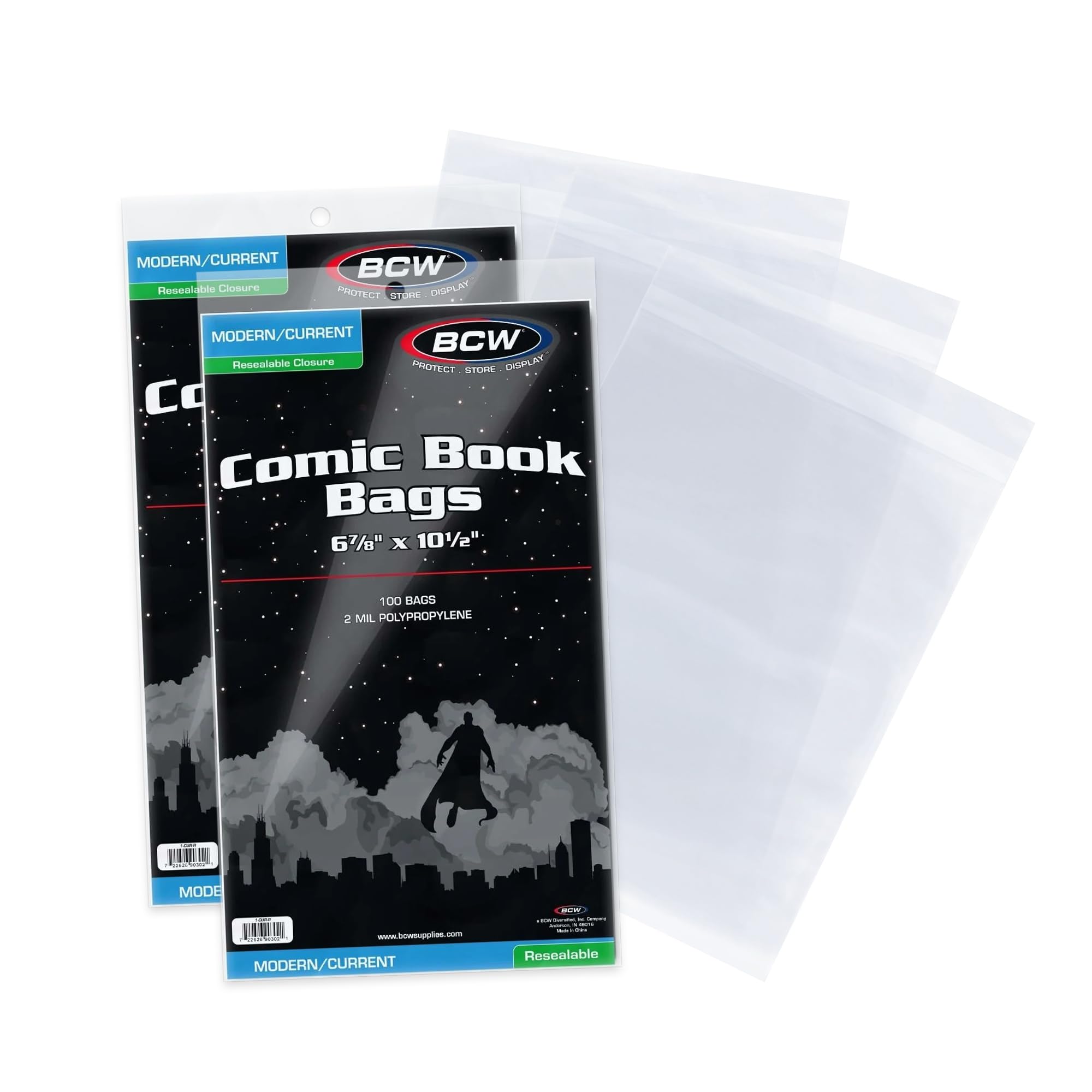 BCW Resealable Current/Modern Comic Bags - 200 ct | Acid-Free Modern Comic Bags for Current Issues | Exterior 6 7/8 x 10 1/2 inches | Crystal Clear Protection for Your Comic Collection