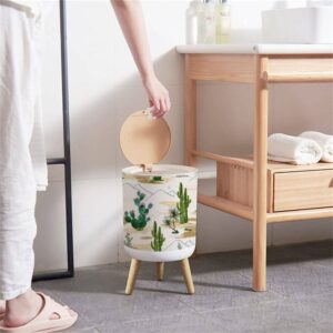 Small Trash Can with Lid Beautiful seamless floral summer tropical with cactuses succulents Round Recycle Bin Press Top Dog Proof Wastebasket for Kitchen Bathroom Bedroom Office 7L/1.8 Gallon