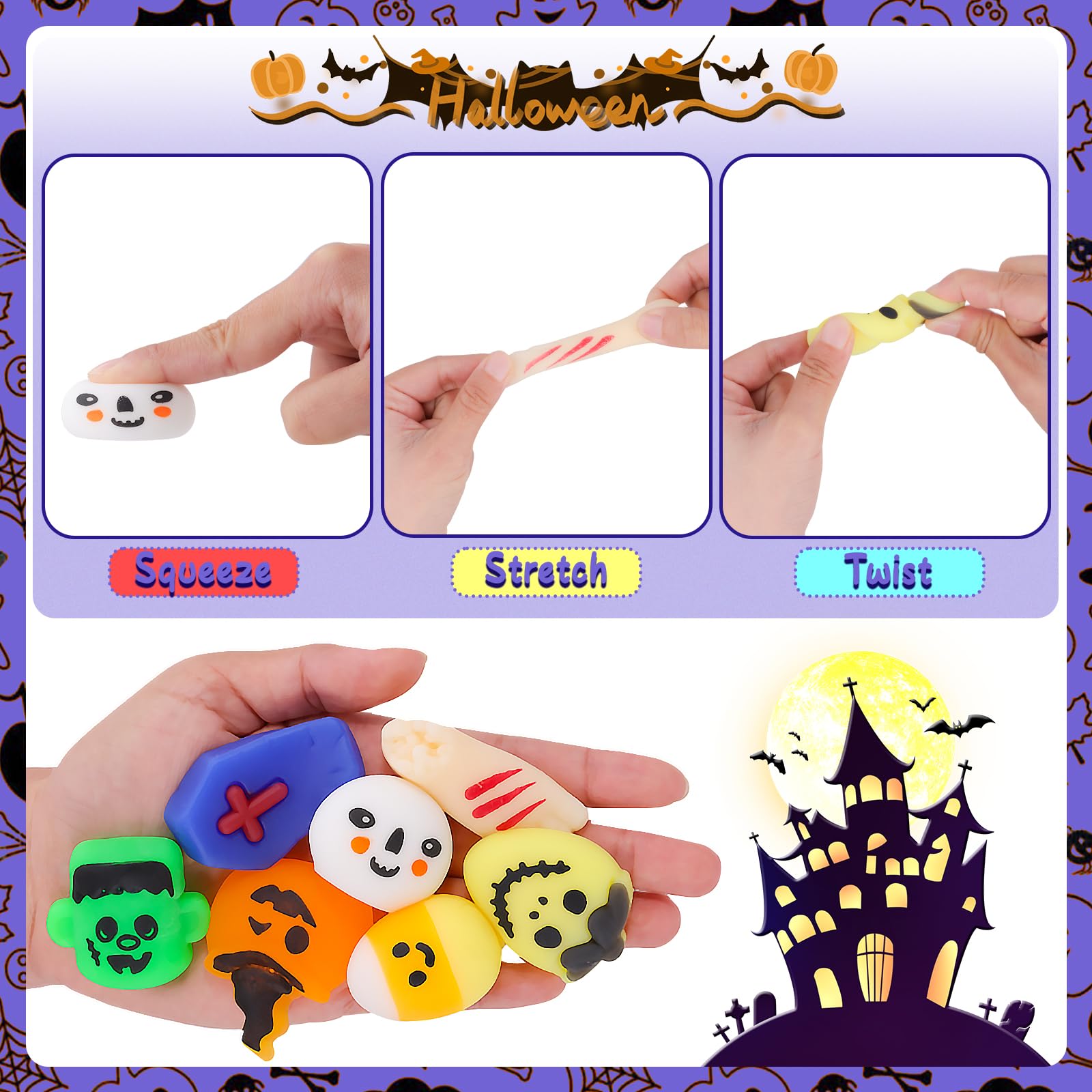 MGparty 42pcs Halloween Squishies Toys for Kids Halloween Party Favors Halloween Goodie Bag Fillers Prizes Halloween Decorations Stress Relief Toys for Adults