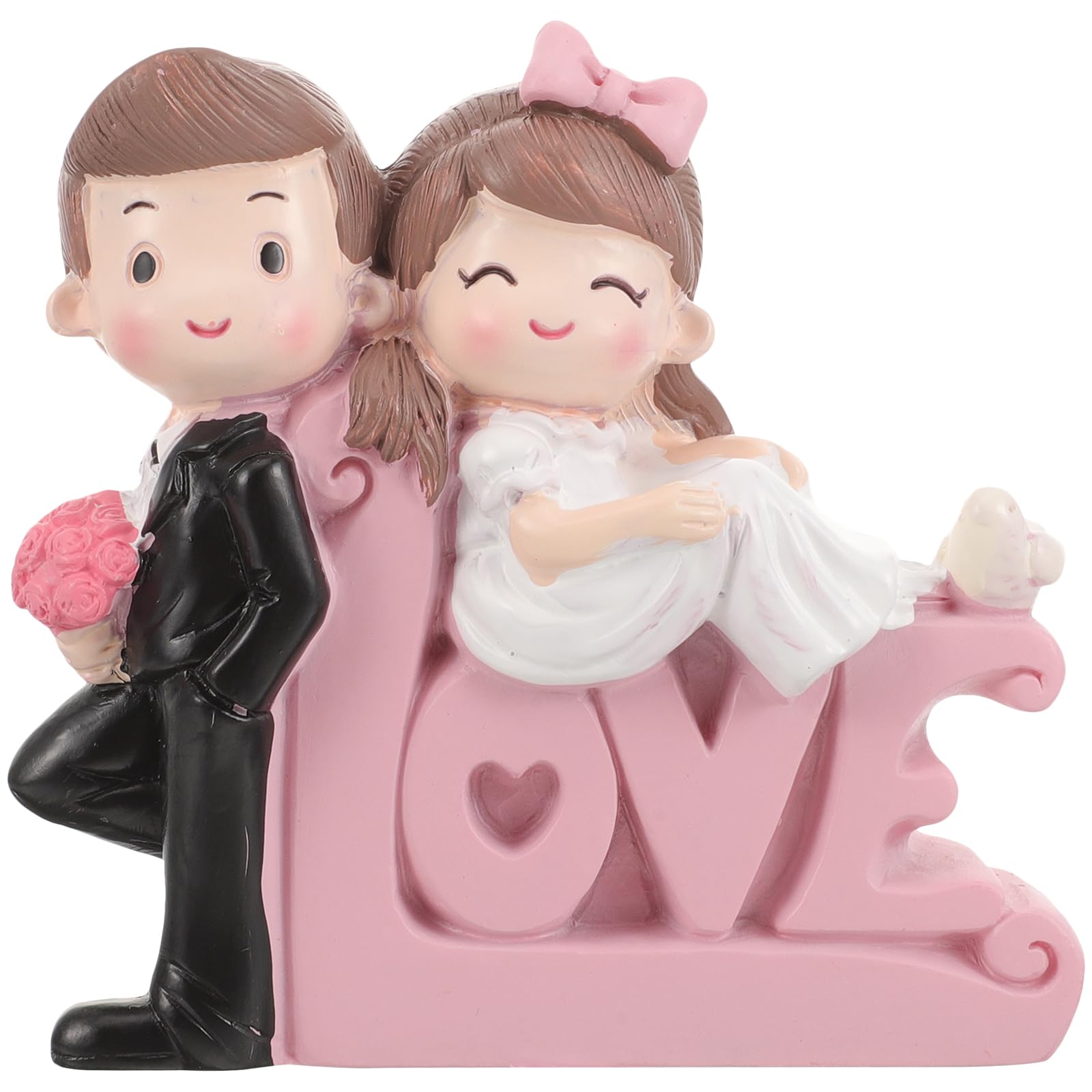 Veemoon Cartoon Doll Cake Topper Wedding Cake Topper Bride and Groom Figurine Romantic Loving Couple Statue Marriage Anniversary Valentines Day Party Decoration Brown