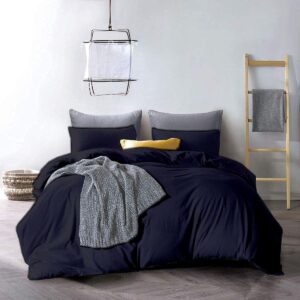 Crown Collection 100% Egyptian Cotton 600 Thread Count Duvet Cover with Zipper Closure & 2pcs Pillow Case Set (California King 98x104, Navy Blue)