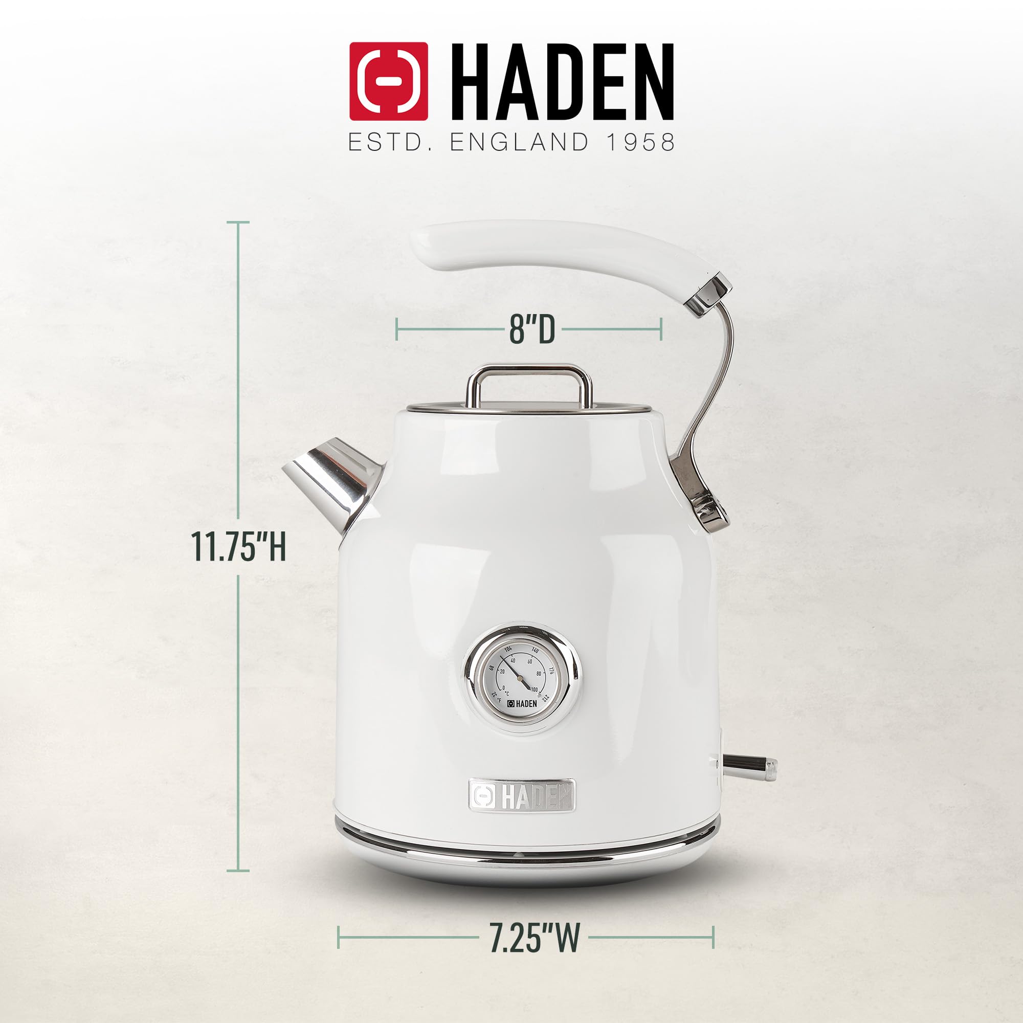 Haden Dorset 1.7 Liter Cordless Electric Kettle with Auto Shut Off for Kitchen, Small Appliances, Counter, and Apartments, Ivory/Chrome