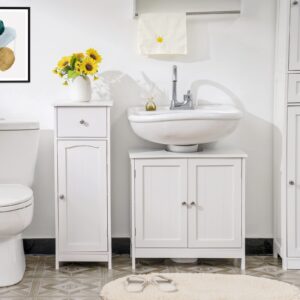 Iwell Pedestal Sink Storage Cabinet with 2 Doors and Shelf, Under Sink Cabinet, Bathroom Sink Cabinet with U-Shape, White