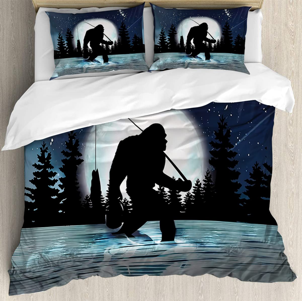 SATIGI Bigfoot Galaxy Moon Bedding Set Bigfoot Bed Set Twin Queen for Children Adult Teens Girls Boys Soft Microfiber Breathable Bigfoot Comforter Cover (Bigfoot Design 01, Twin/Full/Queen/King)