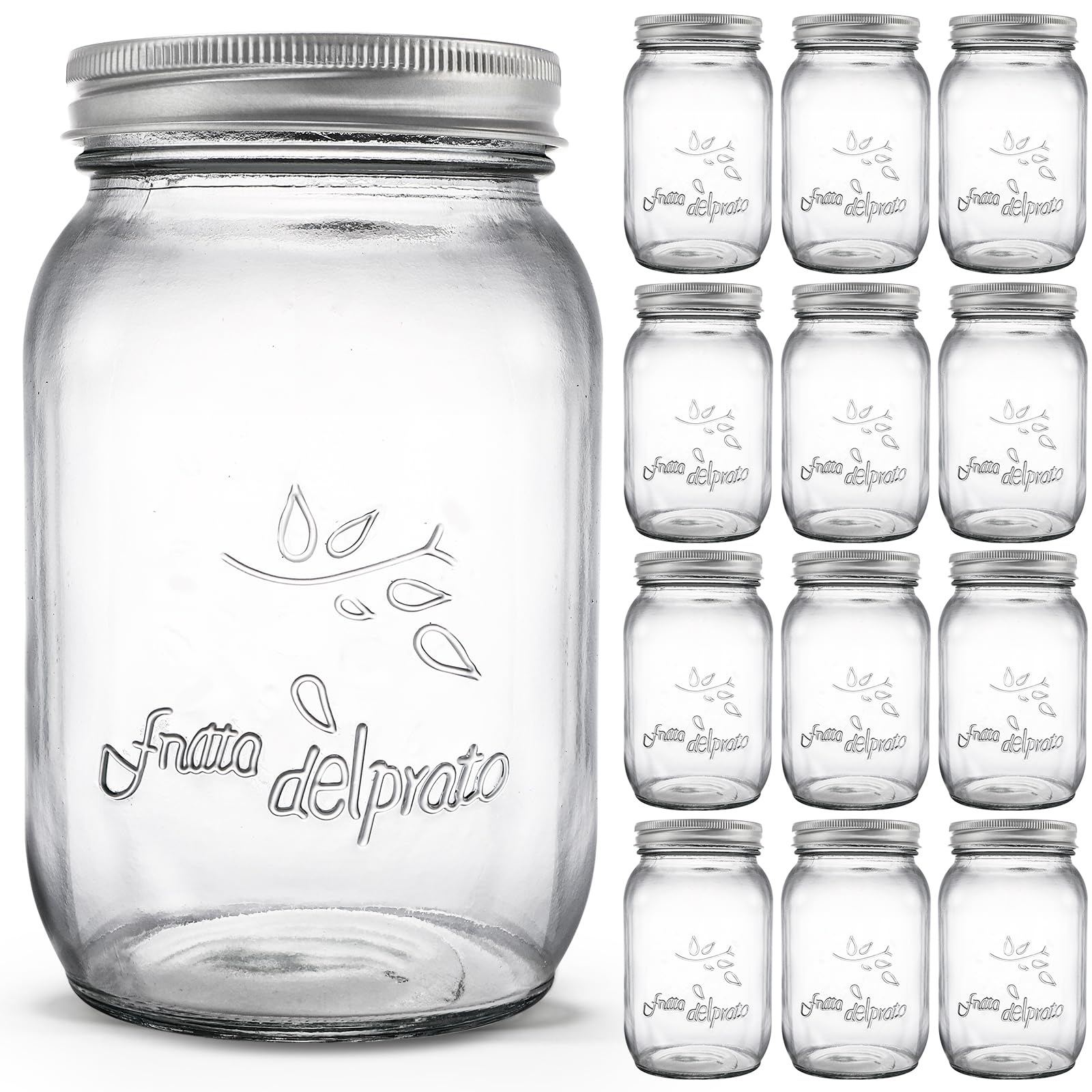 Cedilis 12 Pack Wide Mouth Mason Jars, 32 oz Glass Canning Jar with Lids and Bands, Clear Quart Mason Jars for Preserving Fruits, Vegetables, Pickles, Tomato Juices and Sauces