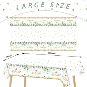 3 Pieces Sage Greenery Oh Baby Tablecloths for Baby Shower Party Decorations Plastic Disposable Gold Foil Eucalyptus Leaf Table Covers for Rectangle Tables Sage Boho Woodland Neutral Party Supplies