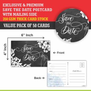 PARTH iMPEX Save The Date Postcards - (Pack of 50) 4" x 6" with Mailing Side for Wedding Engagement Anniversary Bridal Baby Shower Birthday Invitation Event Reminder Cards - Chalkboard