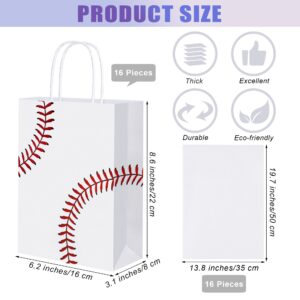 durony 16 Pieces Baseball Party Favor Bags with Handles Tissue Paper Baseball Gift Paper Bags Goodie Candy Treat Bags for Birthday, Baseball Themed Party Supplies (8.6 x 6.2 x 3.1 Inches)