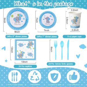 171 Pcs Elephant Theme Baby Shower Decorations for Boys It's a Boy Banners Blue Plate Napkins Cups Disposable Forks Tableware Tablecloth Elephant Decorations Set for Girl Birthday Party, Serves 24