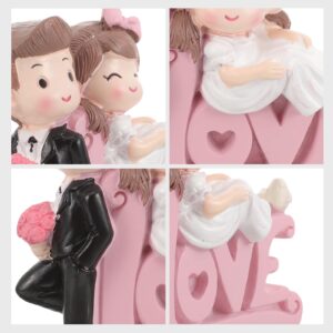 Veemoon Cartoon Doll Cake Topper Wedding Cake Topper Bride and Groom Figurine Romantic Loving Couple Statue Marriage Anniversary Valentines Day Party Decoration Brown