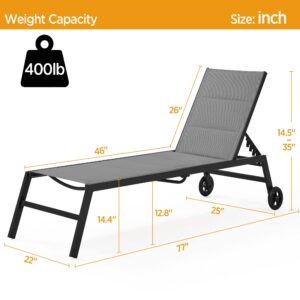 Yaheetech Outdoor Patio Chaise Lounge, All Weather Outdoor Lounge with Wheels, 5-Position Adjustable Recliner for Patio, Pool, Beach & Yard, Dark Gray