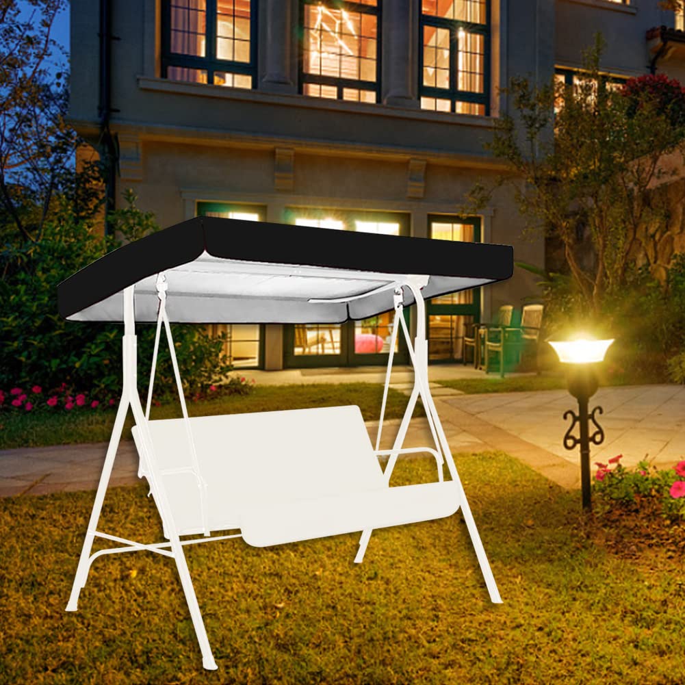 ikasus Outdoor Patio Canopy Swing Chair Cover, Replacement Canopy for Swing Outdoor Oxford Cloth Waterproof Top Dust Rain Proof Cover for Patio Swing Garden Swing Outdoor Black (Top Cover,65 x 45)