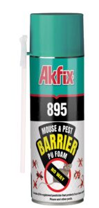 akfix 895 pest block insulation spray foam (1x13.5 oz.) - gap filler, mouse hole blocker, polyurethane expanding foam spray for rodent barrier, gaps cracks filler | 13.5 oz. 1 pack