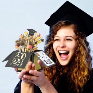 POPGIFTU 2024 Graduation Pop Up Card, Black Gold Pop Up Congrats Grad 2024 Greeting Card with Envelope, Congratulations Graduation Gifts for 2024 High School College University Graduates