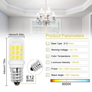 LFLAMPON E12 LED Candelabra Base Small Light Bulb 3W Equivalent 25-30W Incandescent 6000K Cool White Light Bulbs 120V 300LM Non Dimmable for Chandelier,Salt Lamps, Desk Lamp Ceiling Fan(6 Pcs)