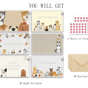 48 Dog Thank You Card Set, Dog Pun Note Cards Pack with Envelopes, Puppy Greeting Notecards Bulk, Cute Boxed Assortment Quip Cards for Gratitude, Recognition, Appreciation, 4 x 6 in