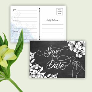 PARTH iMPEX Save The Date Postcards - (Pack of 50) 4" x 6" with Mailing Side for Wedding Engagement Anniversary Bridal Baby Shower Birthday Invitation Event Reminder Cards - Chalkboard