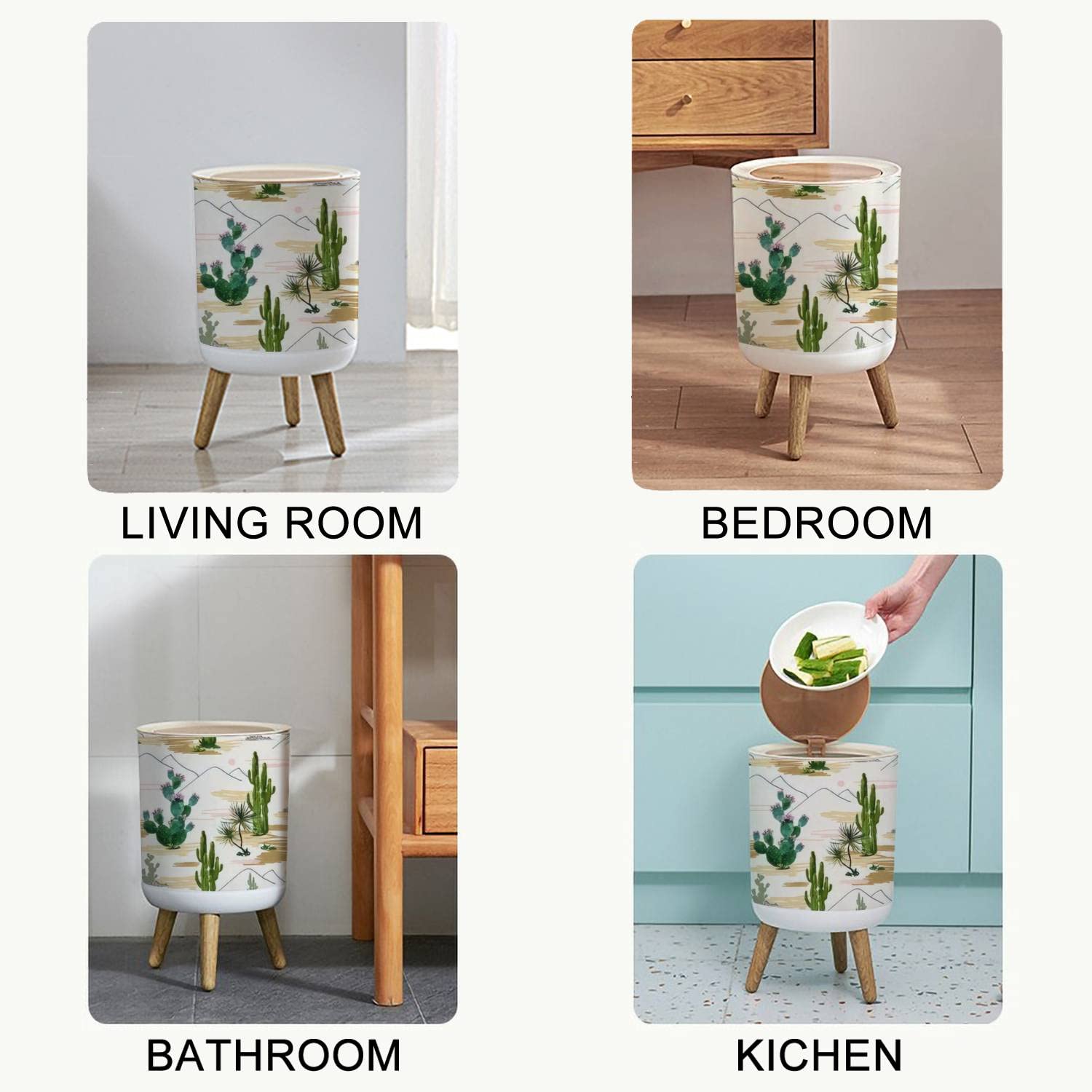 Small Trash Can with Lid Beautiful seamless floral summer tropical with cactuses succulents Round Recycle Bin Press Top Dog Proof Wastebasket for Kitchen Bathroom Bedroom Office 7L/1.8 Gallon