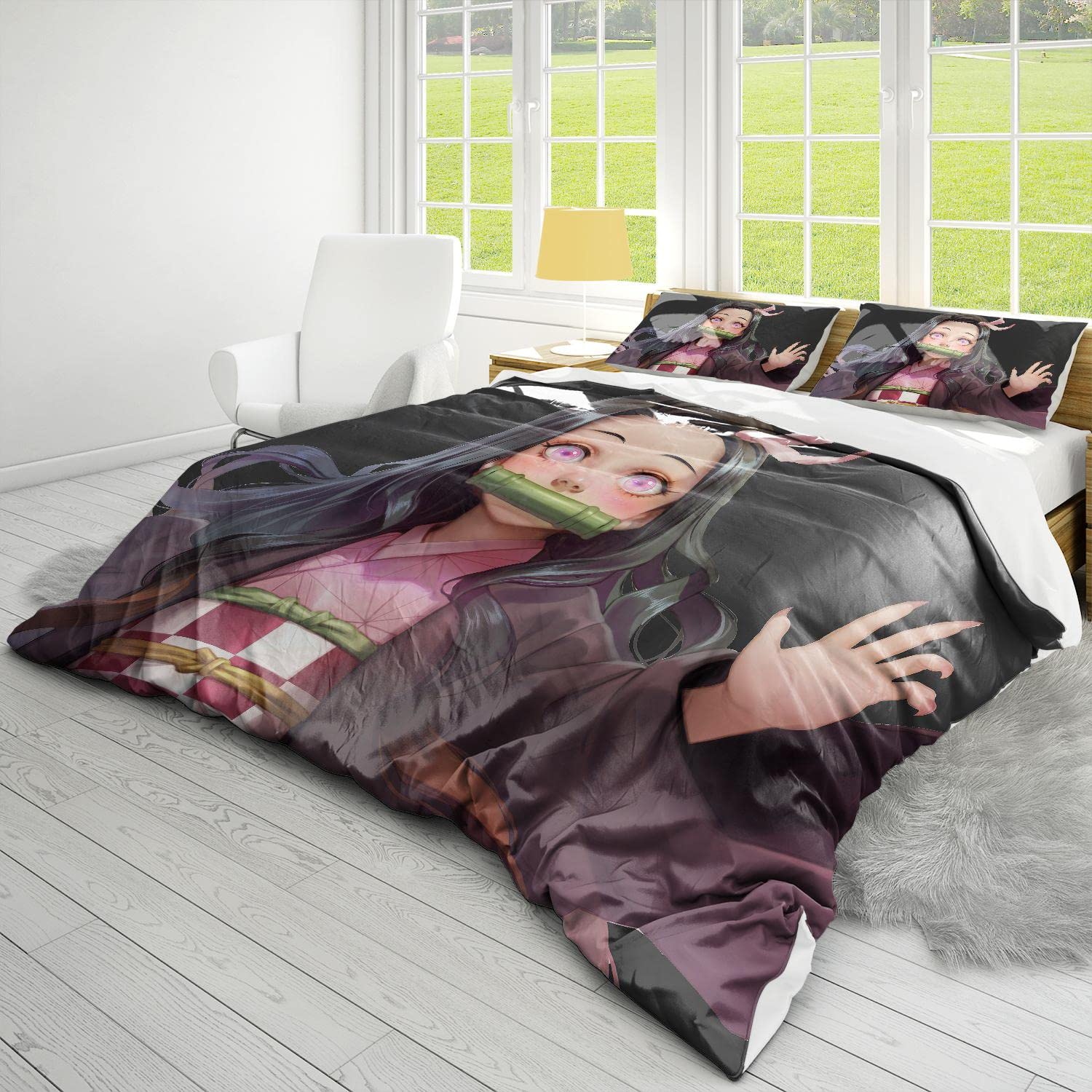 NICHIYOBI Ne-Zuko Anime Duvet Cover 3 Piece Bedding Set,Teen Anime Comforter Cover Set Super Soft Duvet Cover with Pillowcase (styel 10,Twin 60x86in + 20x30in)