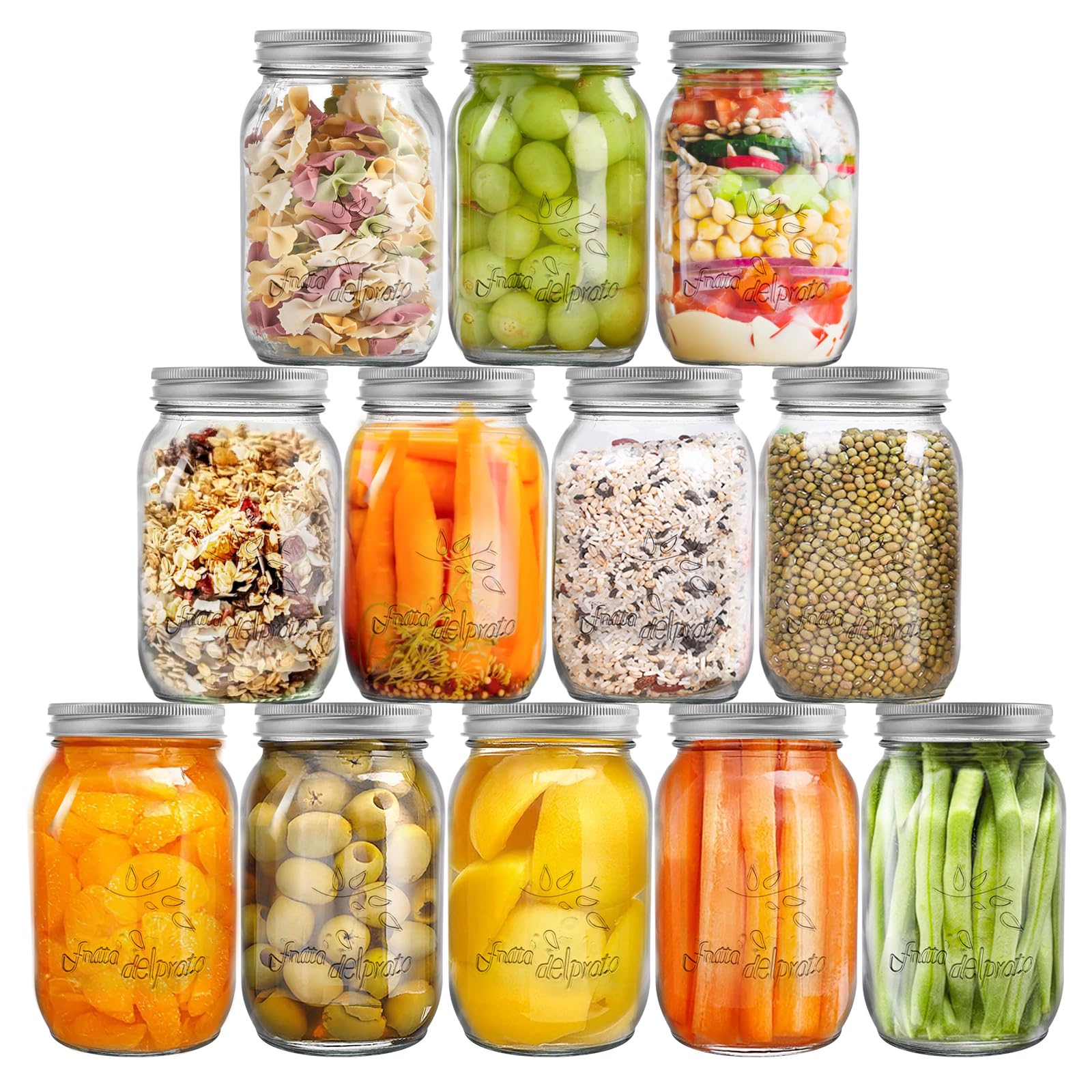 Cedilis 12 Pack Wide Mouth Mason Jars, 32 oz Glass Canning Jar with Lids and Bands, Clear Quart Mason Jars for Preserving Fruits, Vegetables, Pickles, Tomato Juices and Sauces