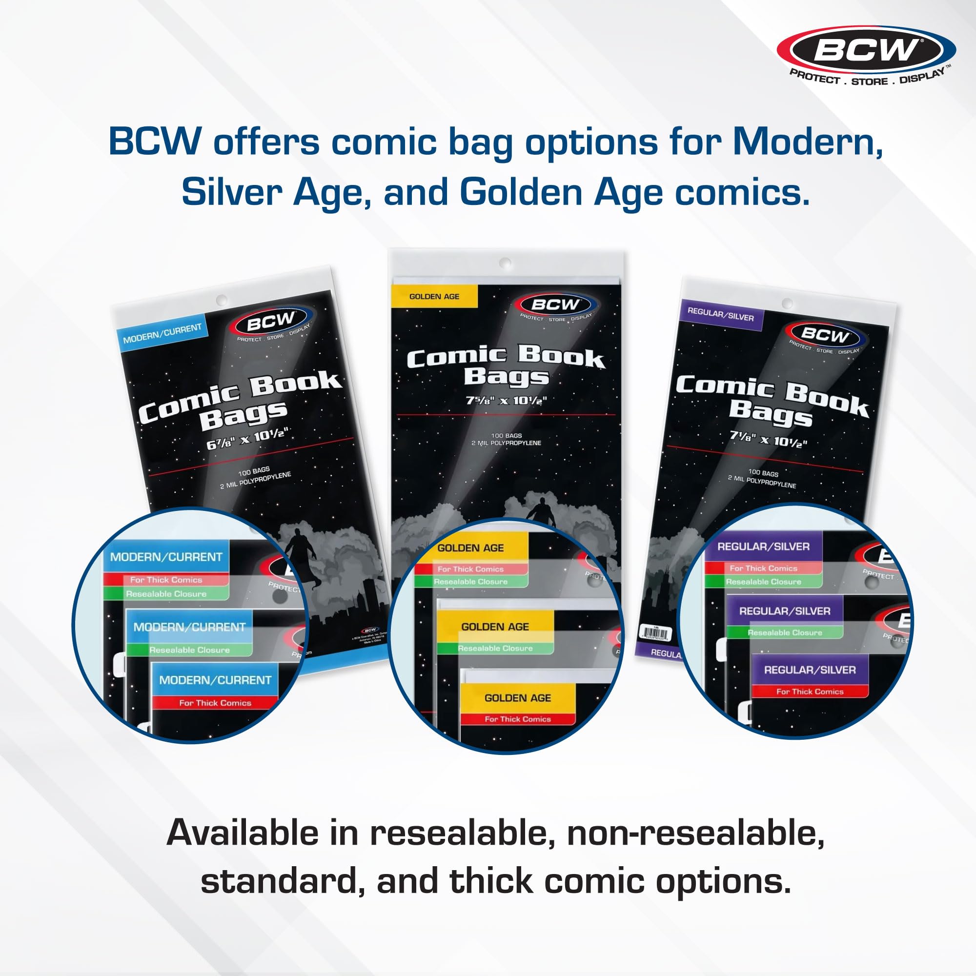 BCW Resealable Current/Modern Comic Bags - 200 ct | Acid-Free Modern Comic Bags for Current Issues | Exterior 6 7/8 x 10 1/2 inches | Crystal Clear Protection for Your Comic Collection