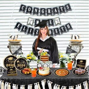 OuMuaMua Graduation Party Supplies 2024 Dinnerware Set - Blue Gold Graduation Plates and Napkins Class of 2024 Disposable Tableware for College High School Congrats Graduation Party Favors, Serve 50