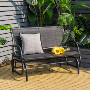 Giantex Swing Glider Chair 48 Inch with Spacious Space, 2 People Swing Lounge Glider Chair Cozy Patio Bench Outdoor & Indoor for Patio, Backyard, Poolside, Lawn Steel Rocking Garden Loveseat (Black)