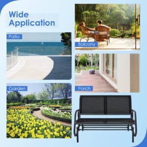 Giantex Swing Glider Chair 48 Inch with Spacious Space, 2 People Swing Lounge Glider Chair Cozy Patio Bench Outdoor & Indoor for Patio, Backyard, Poolside, Lawn Steel Rocking Garden Loveseat (Black)