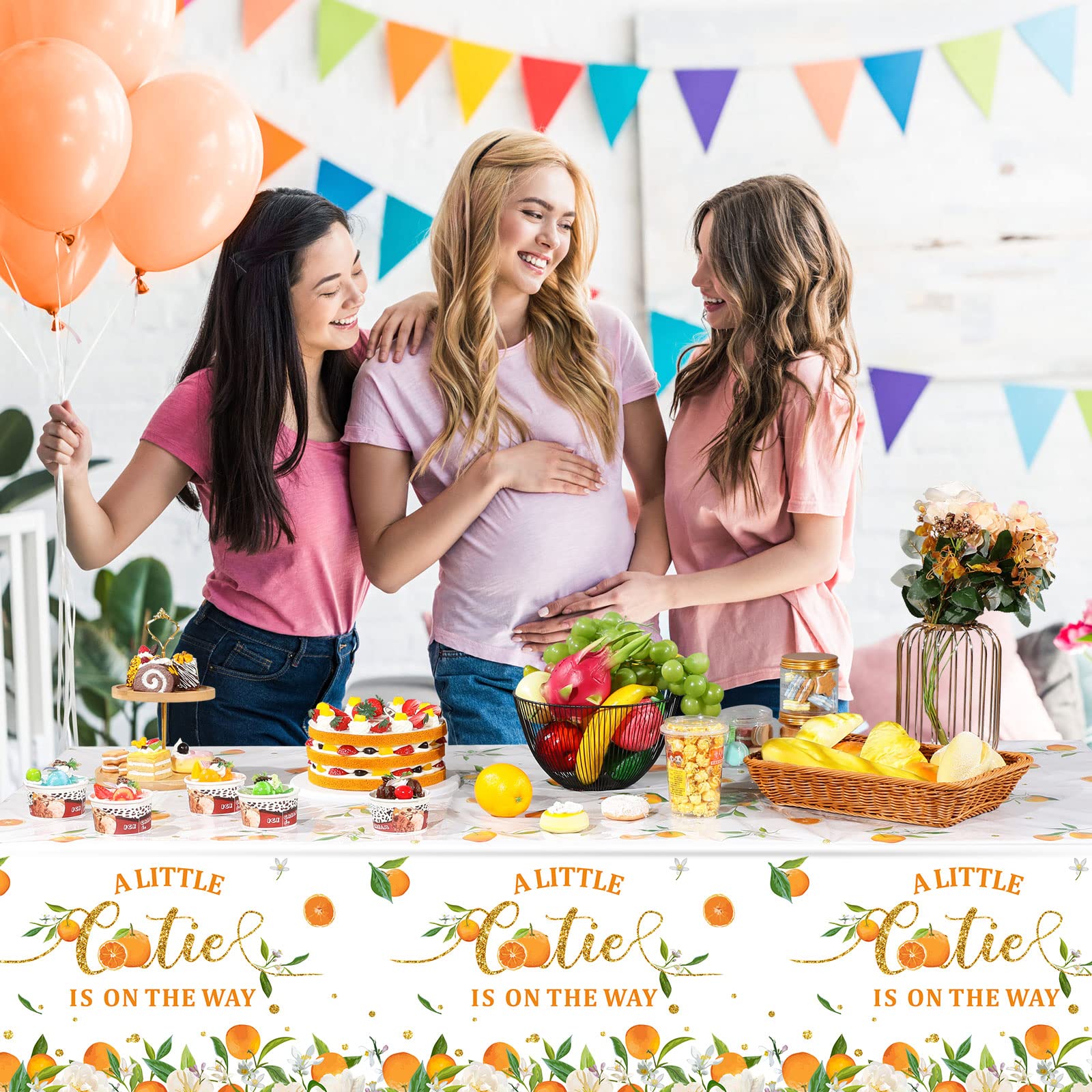 Little Cutie Tablecloth Orange Fruit Party Supplies Little Cutie is on The Way Disposable Plastic Table Cover for Citrus Baby Shower Birthday Tangerine Party Decoration, 54 x 108 Inches (3 Pack)