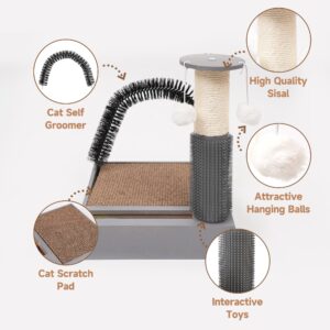 Cat Scratching Post with Cat Tower Tree and Cats Arch Self Groomer Massager Brush Kitty Ball Toys for Kittens,Cat Posts and Scratchers for Indoor Pets,Interactive Toy with Ball Track Spring Ball…