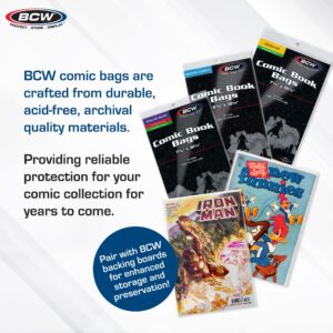 BCW Resealable Current/Modern Comic Bags - 200 ct | Acid-Free Modern Comic Bags for Current Issues | Exterior 6 7/8 x 10 1/2 inches | Crystal Clear Protection for Your Comic Collection