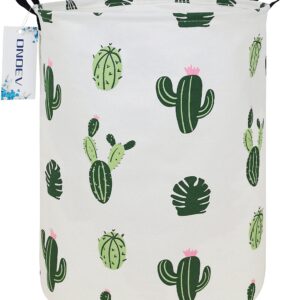 ONOEV Round Fabric Storage Bin,Decorative Basket,Organizer Basket with Handles,for Clothes Storage,books and sundries (Green Cactus), 19.7inch(H) x 15.7inch(D)