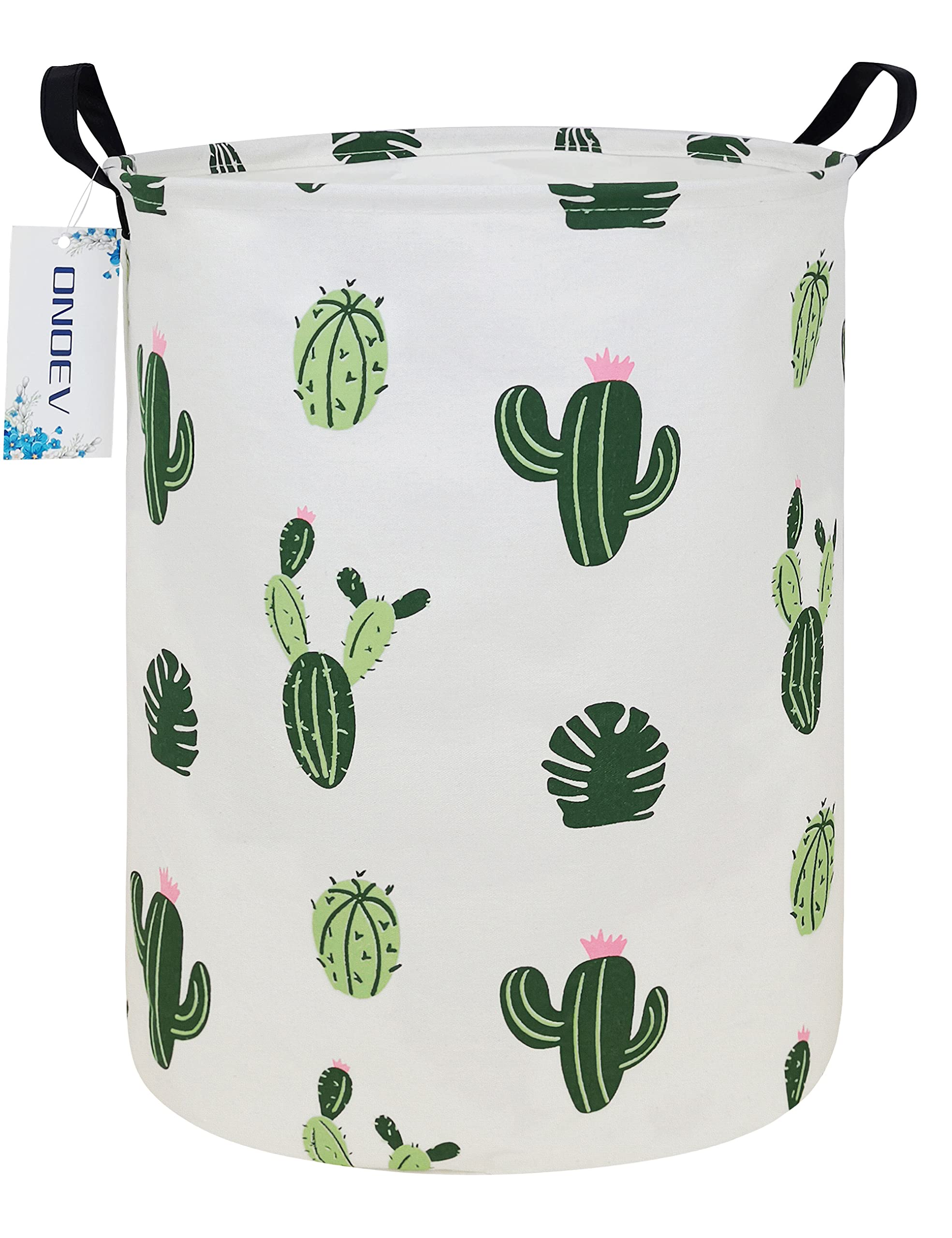 ONOEV Round Fabric Storage Bin,Decorative Basket,Organizer Basket with Handles,for Clothes Storage,books and sundries (Green Cactus), 19.7inch(H) x 15.7inch(D)