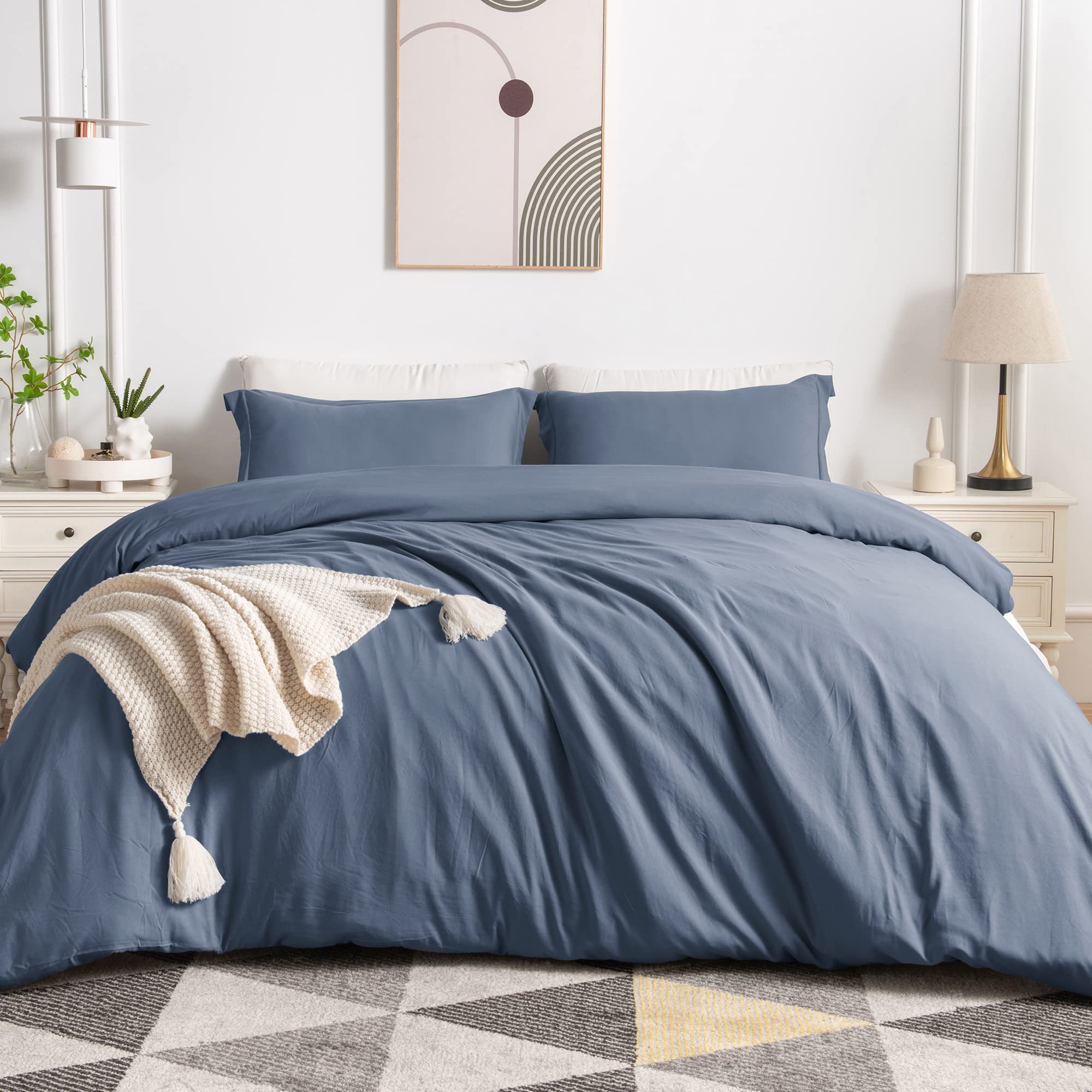 BEDELITE Navy Duvet Cover Set Twin Size - Super Soft Washed Microfiber Duvet Twin XL Comforter Cover-Hotel Collection Cozy Full Size Bedding Sets 3 Piece with Zipper Closure for All Season