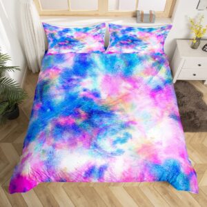 tie dyed bedding set boho tie dye comforter cover for kids boys girls teens hippie dreamy blue pink purple duvet cover breathable psychedelic bohemian gypsy bedspread cover quilt cover 3pcs full