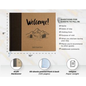 Paper 'n Such Cabin Guest Book for Vacation Homes and Airbnbs -Kraft Hardcover - Air BnB Essentials for Hosts- Short Term Rentals –Visitor Sign in - Cabins, Rentals, Vacation Rentals, Guesthouses