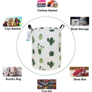 ONOEV Round Fabric Storage Bin,Decorative Basket,Organizer Basket with Handles,for Clothes Storage,books and sundries (Green Cactus), 19.7inch(H) x 15.7inch(D)